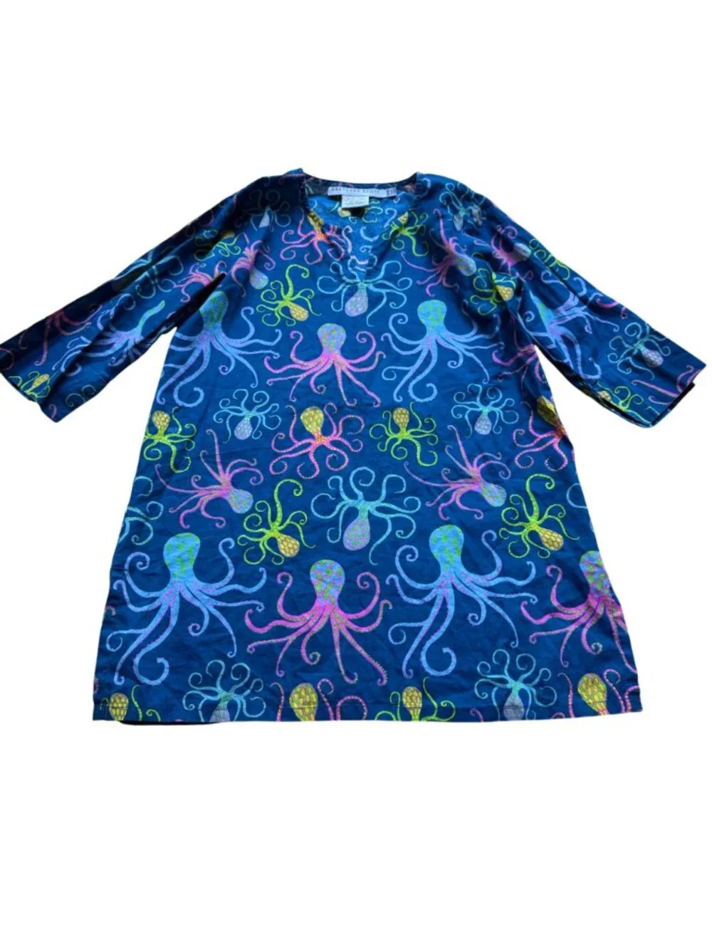 Gretchen Scott Girl Size 10/12 Blue Octopus Cotton Tunic Top Beach Coverup Dress